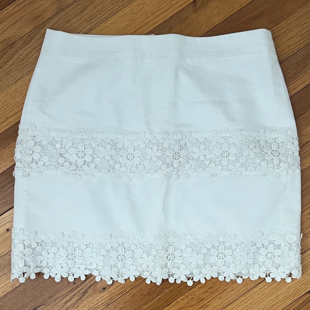 J. Crew White Lace Trim Pencil Skirt